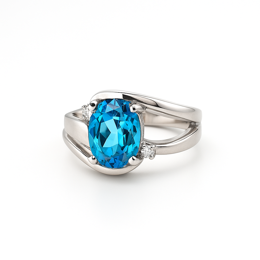 Blue Topaz Oval-Cut White Gold Ring