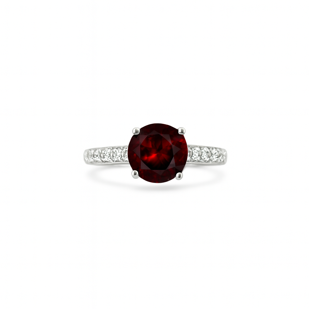 Garnet Round Cut Birthstone Gold Ring