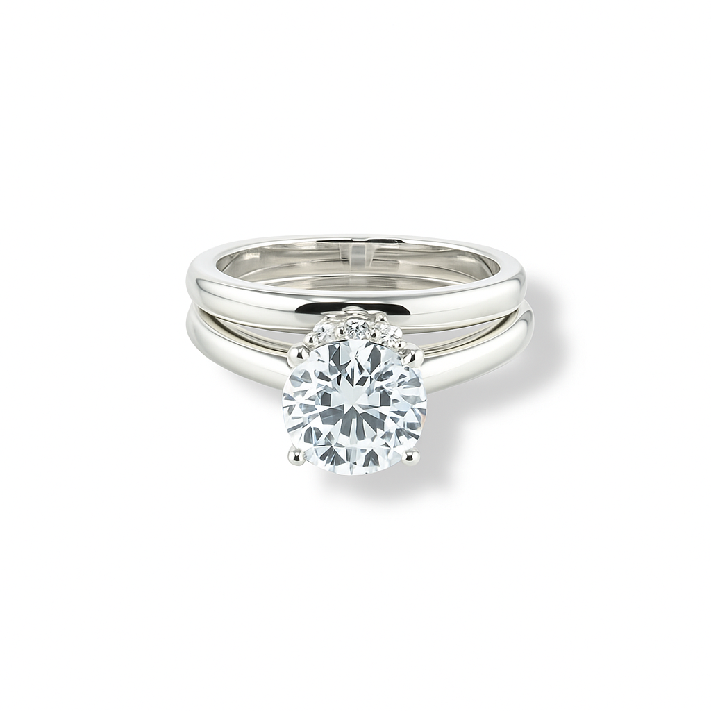 Cathedral Style Brilliant Round-Cut White Gold Ring