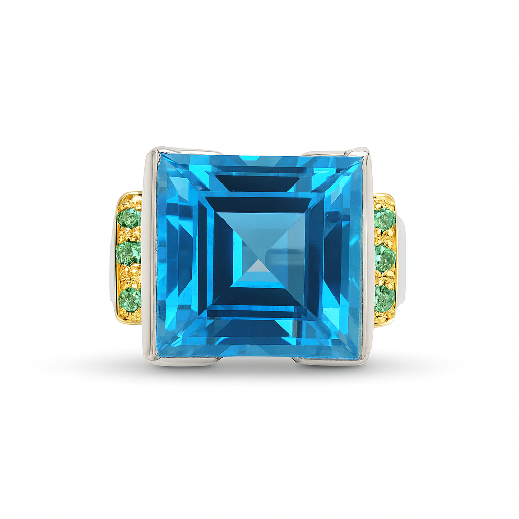 Blue Topaz Square-Cut Birthstone Gold Ring