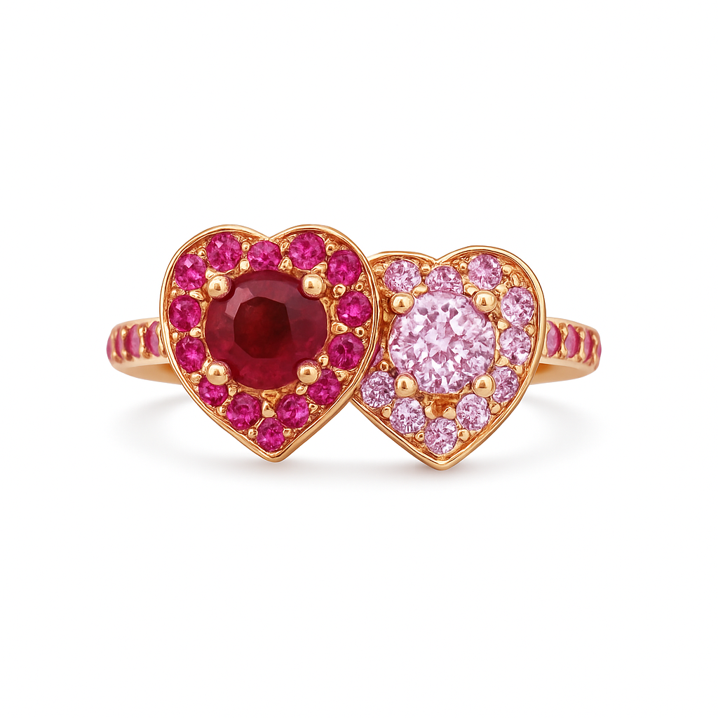 Ruby and Pink Sapphire Heart-Shaped Ring