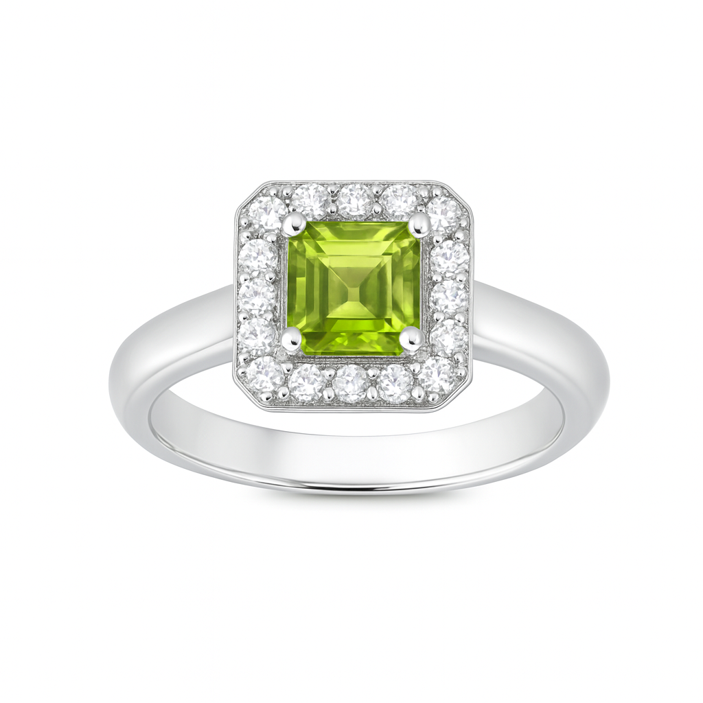 Peridot Square-Cut Gemstone Birthstone Ring
