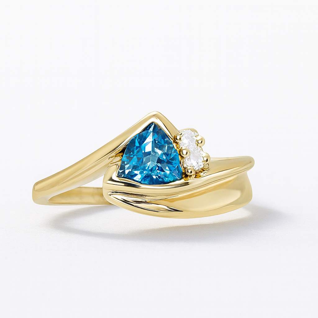 Blue Topaz Trillant-Cut Birthstone Gold Ring