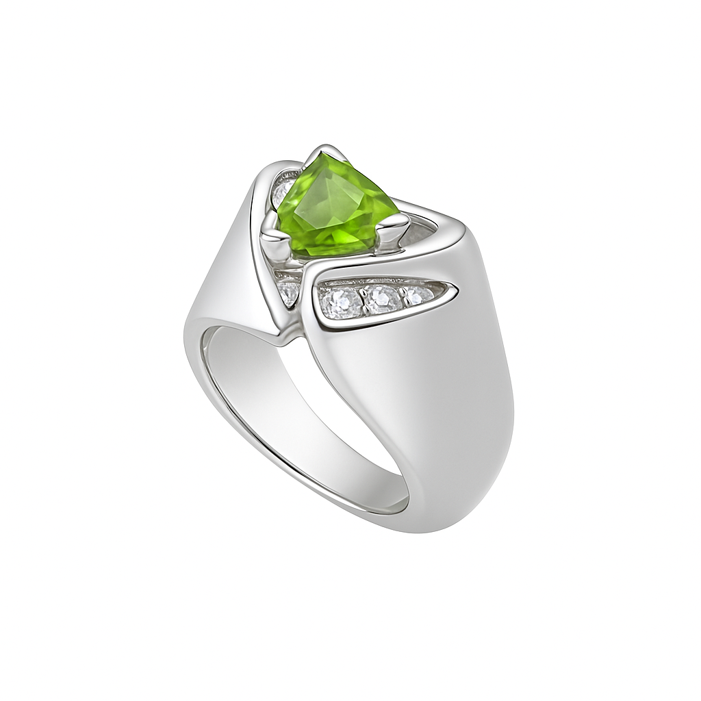 Peridot Trillion-Cut White Gold Ring