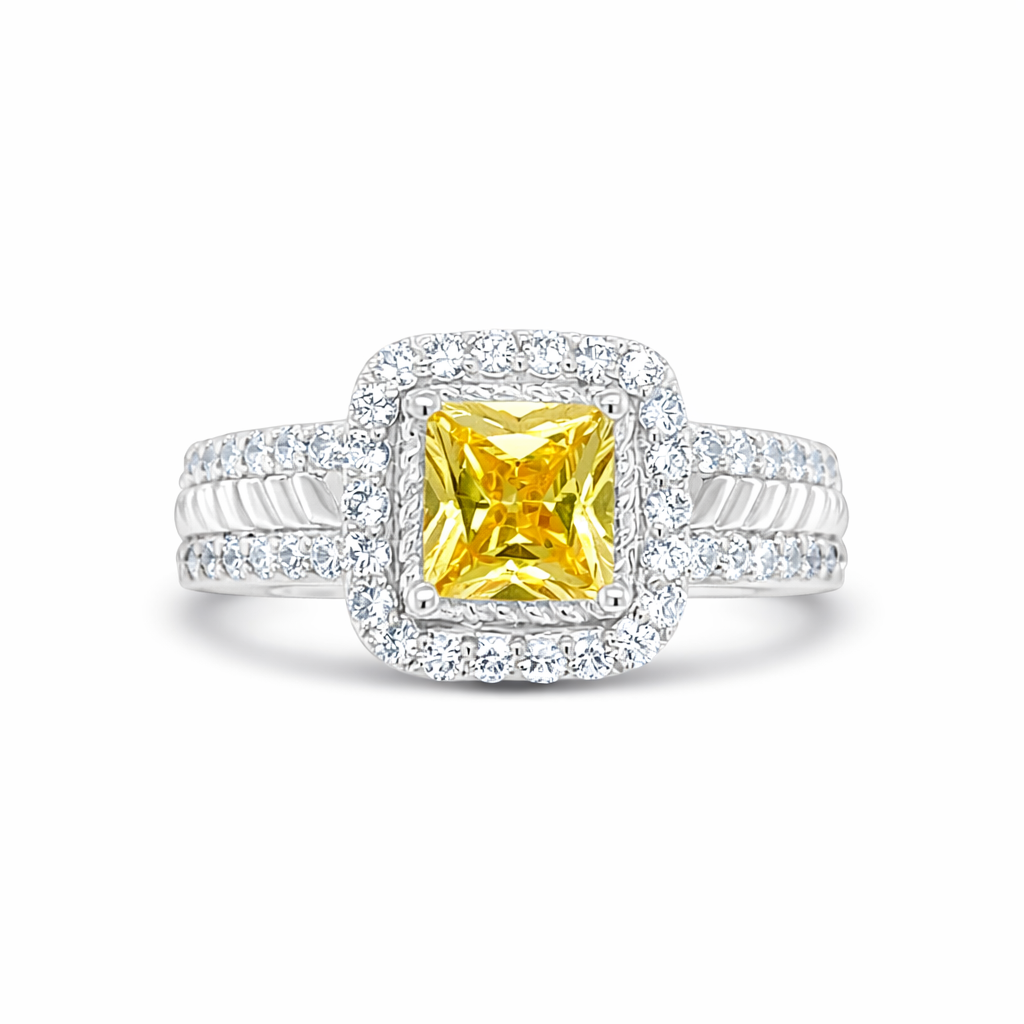 Yellow Diamond Halo Gold Ring