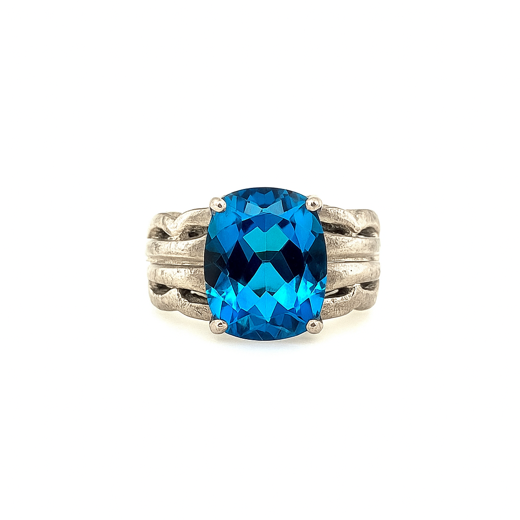 Blue Topaz Oval-Cut White Gold Ring