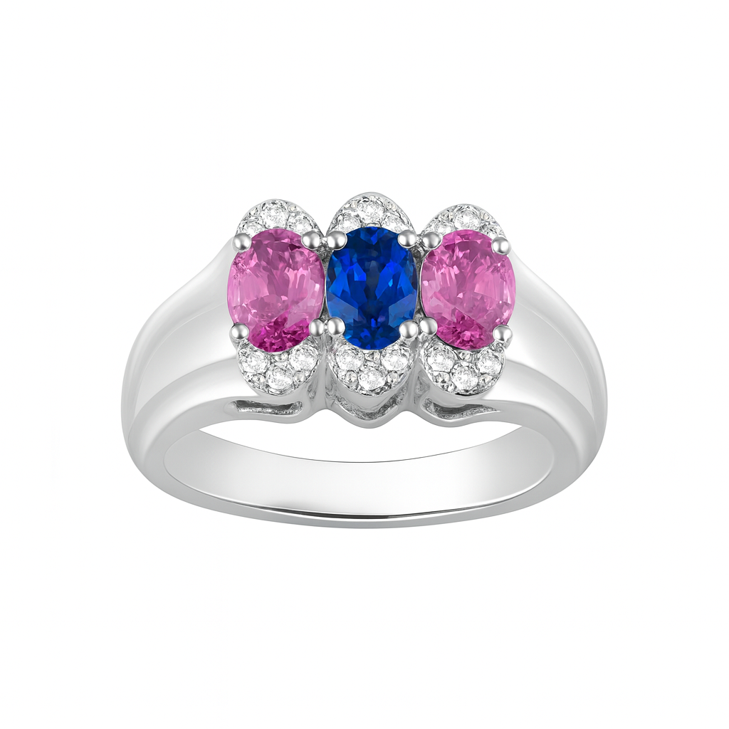 Three Oval-Cut White Gold Ring