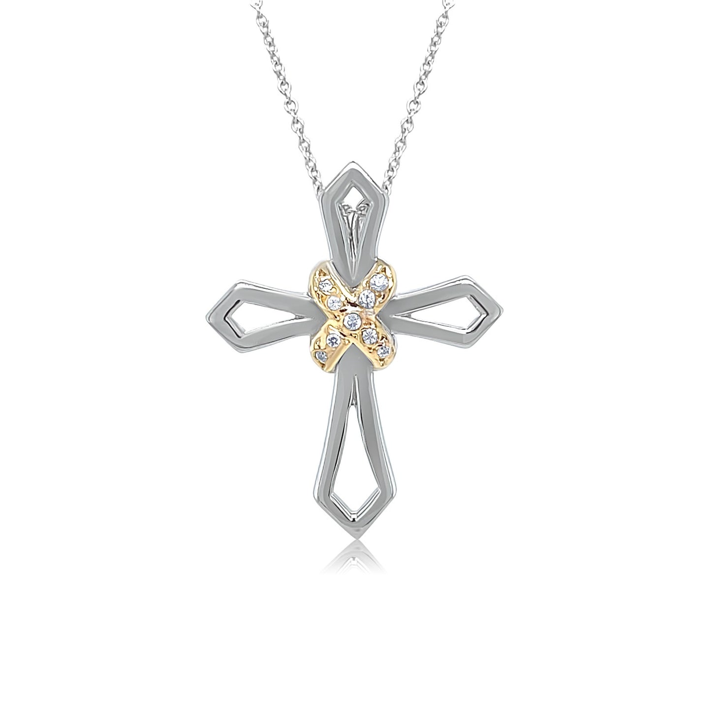 Divine Radiance Two-Tone Diamond Cross Pendant