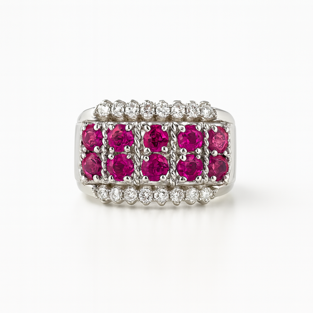 Round-Cut Pink Gemstones White Gold Ring