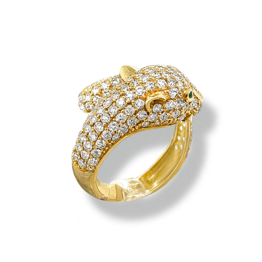 Panther Style Round and Marquise-Cut Yellow Gold Ring
