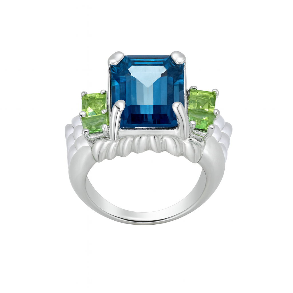 Blue Emerald-Cut Gemstone Birthstone Ring