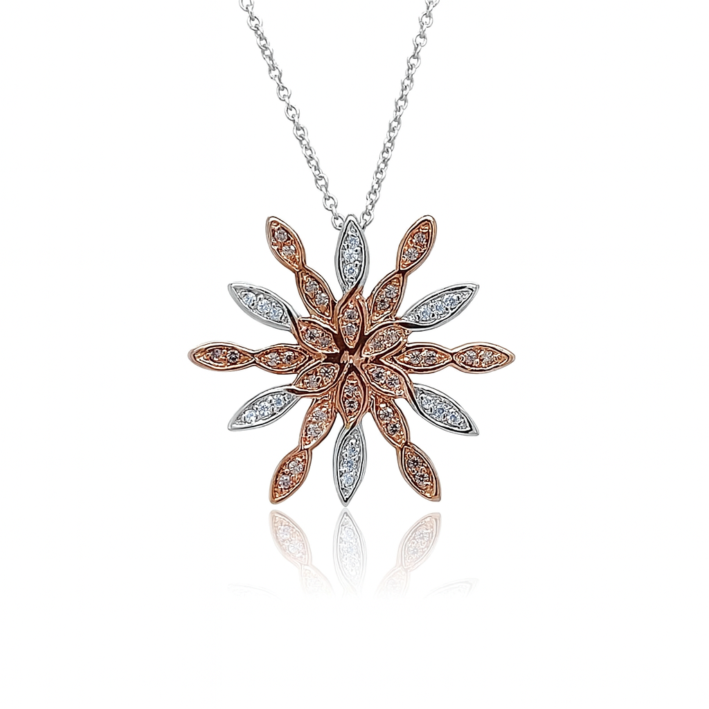Starburst Floral Round-Cut Gemstones White Gold Pendant