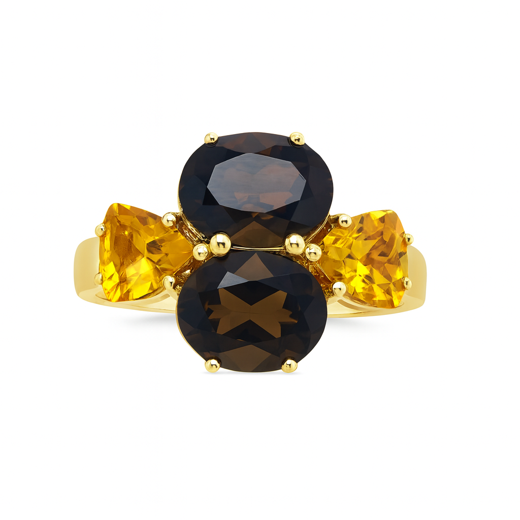 Smoky Topaz & Citrine Cluster Yellow Gold Ring