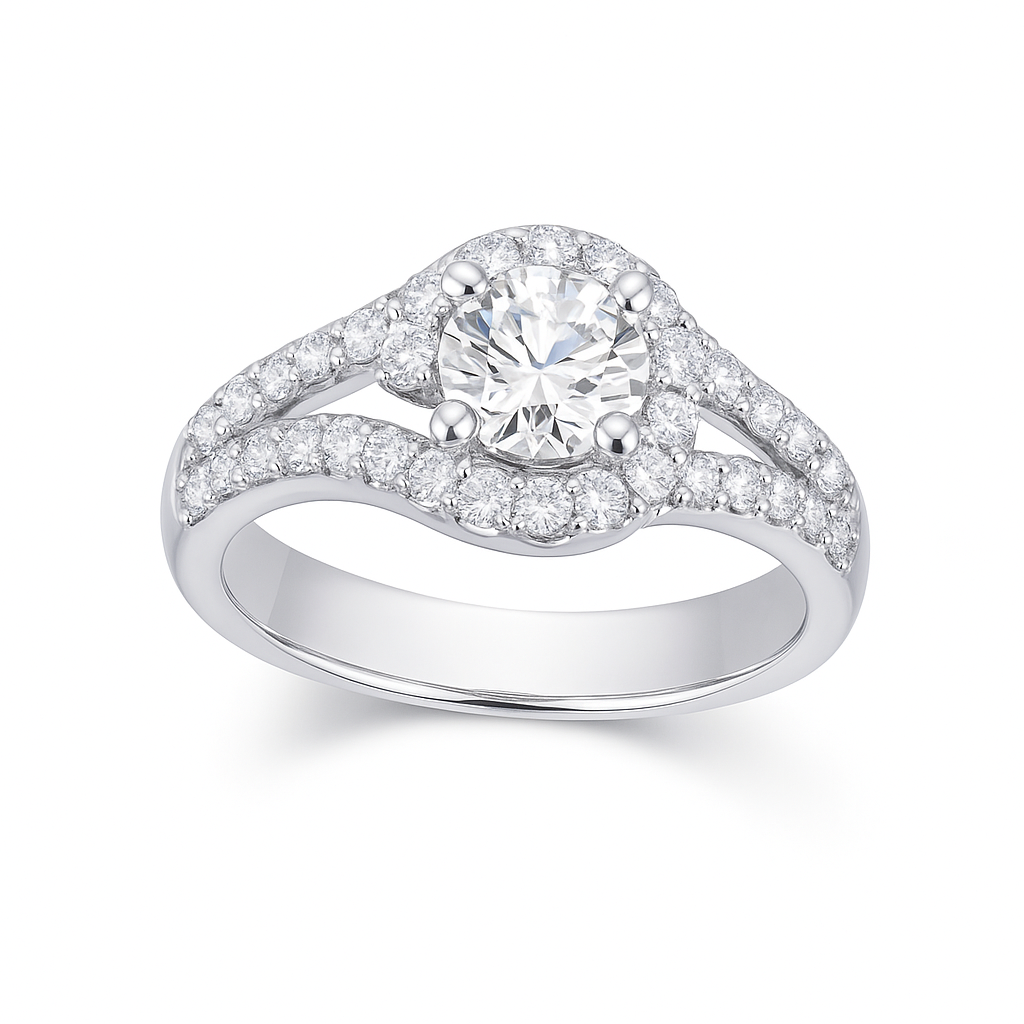 Round Brilliant Diamond-Cut White Gold Ring