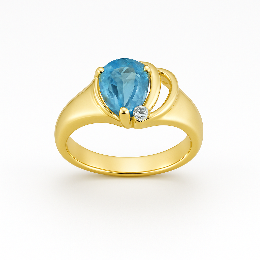 Blue Topaz Pear-Cut Birthstone Gold Ring