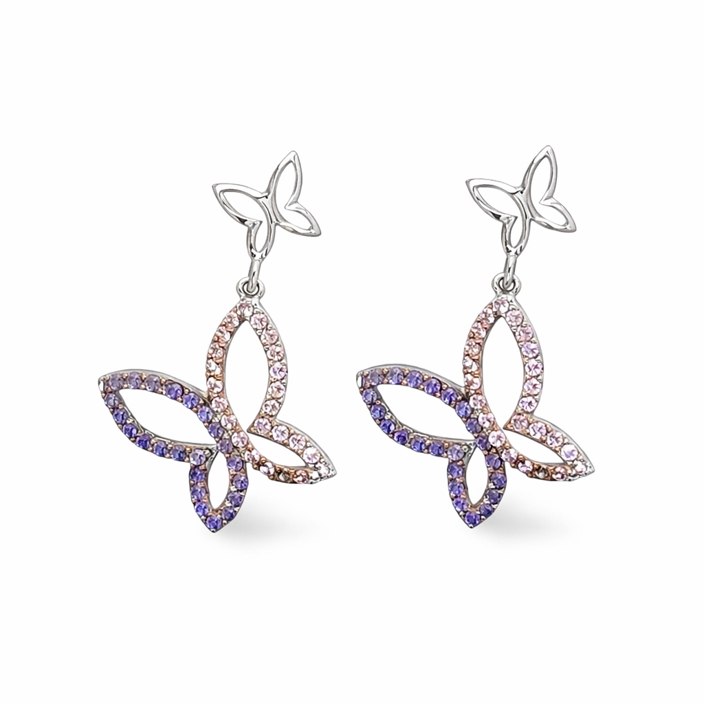 Butterfly Grace Drops White Gold Earrings