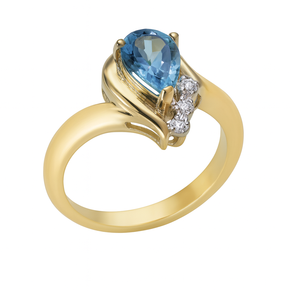 Blue Pear-Shaped Birthstone Gold Ring