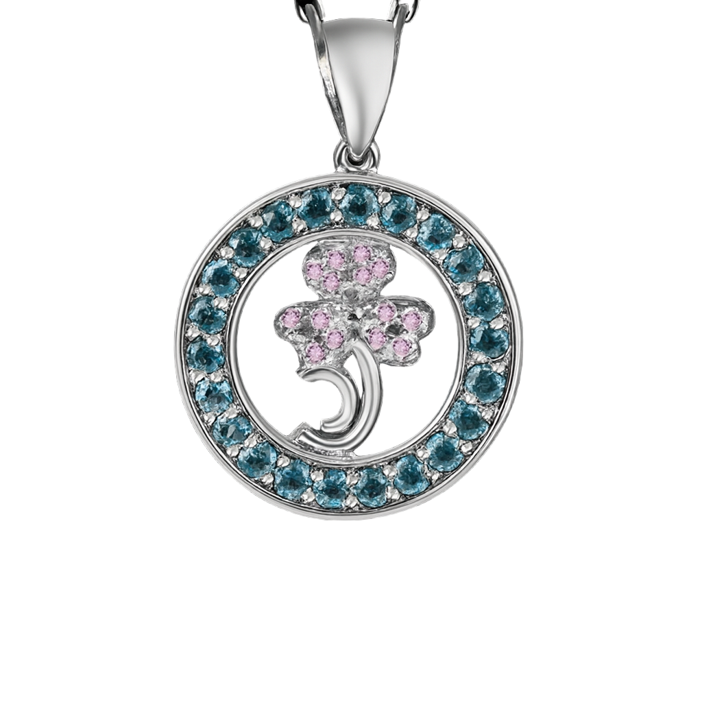 Circular-Design Round-Cut Gemstones White Gold Pendant