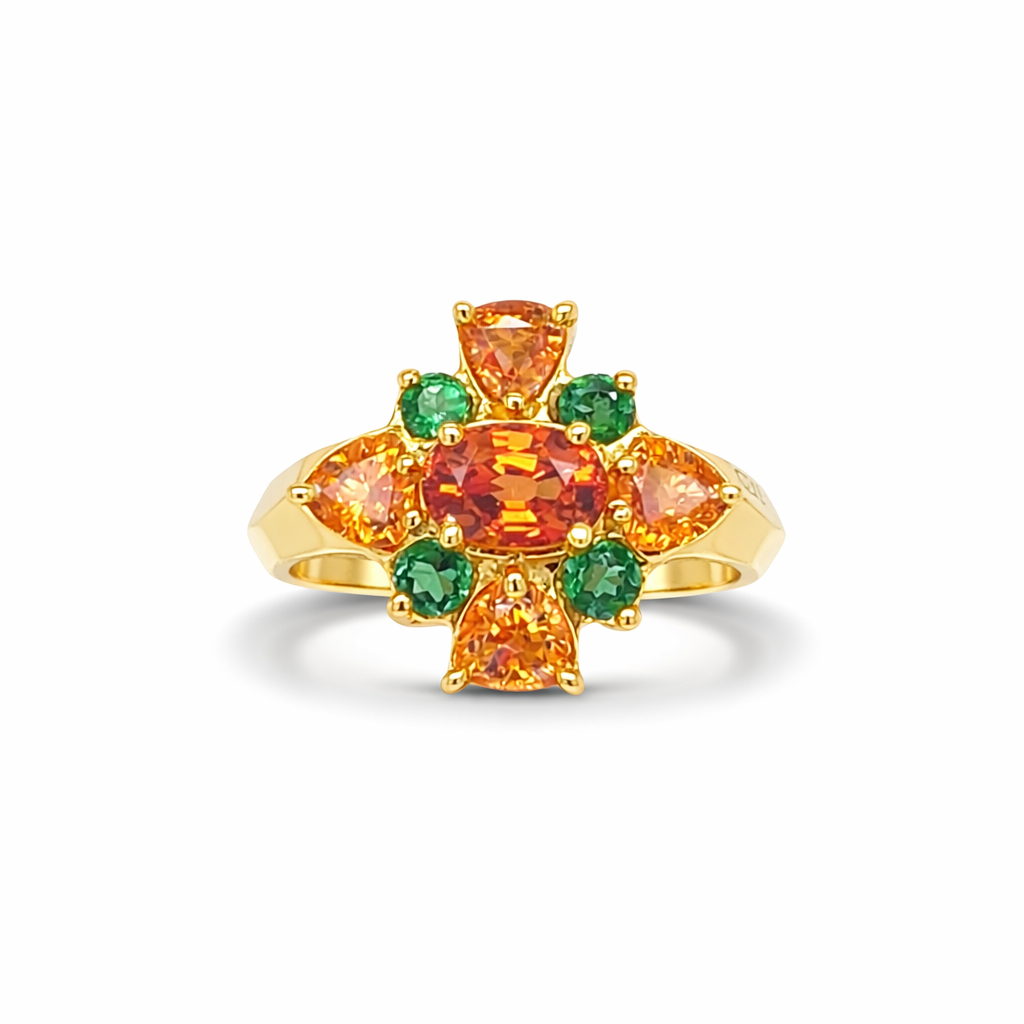 Tsavorite & Spessartite Garnet Birthstone Gold Ring