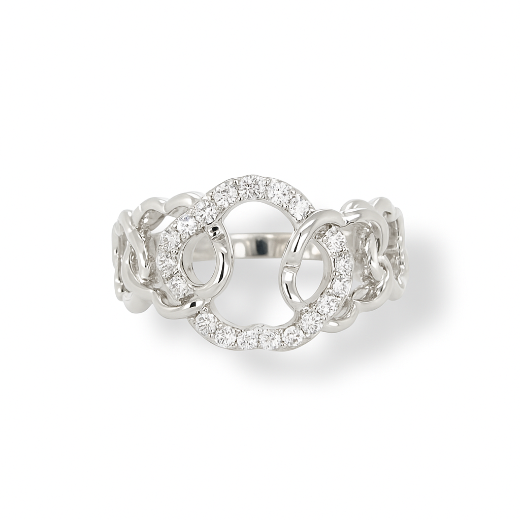 Interlock Circle-Cut Design White Gold Ring