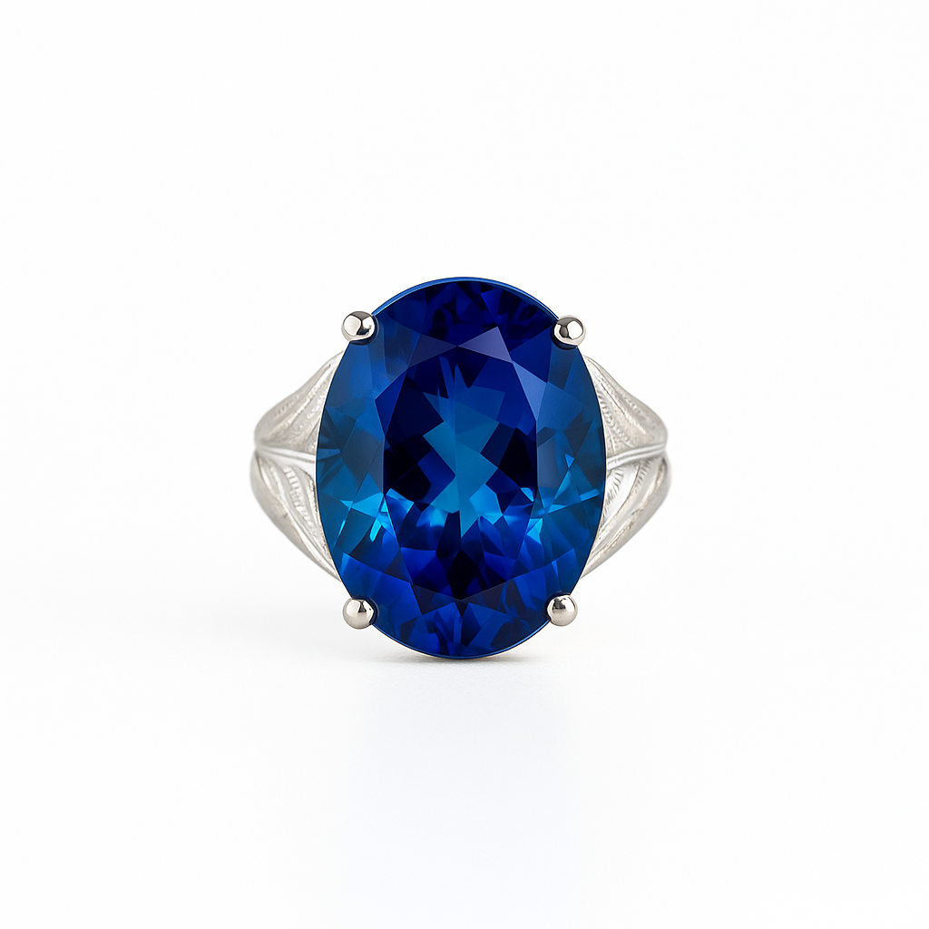London Blue Topaz Oval-Cut White Gold Ring