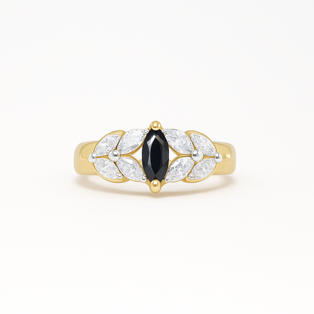 Midnight Sapphire Marquise-Cut Yellow Gold Ring