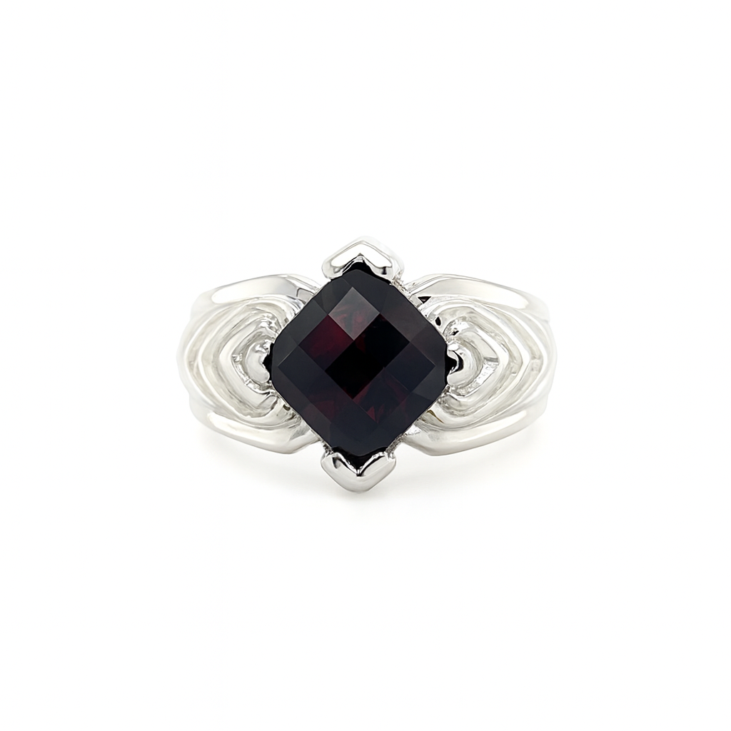 Garnet Cushion-Cut Birthstone Gold Ring