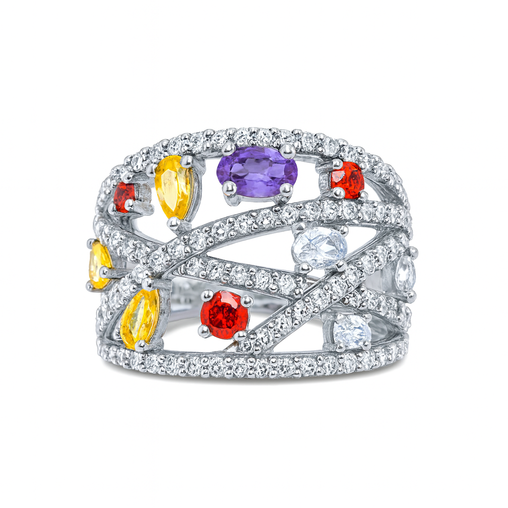 Multi-Row Oval, Pear and Round-Cut Birthstone Ring