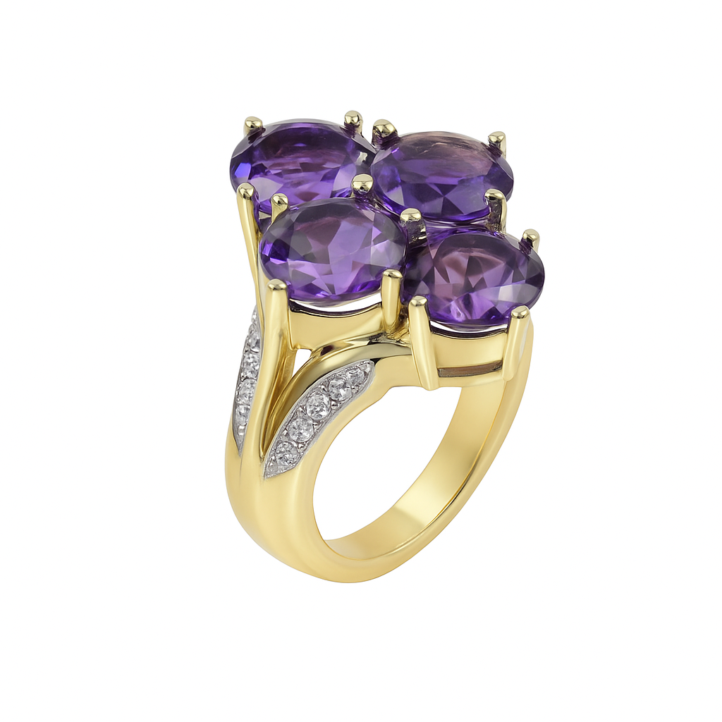 Amethys Round-Cut Yellow Gold Ring