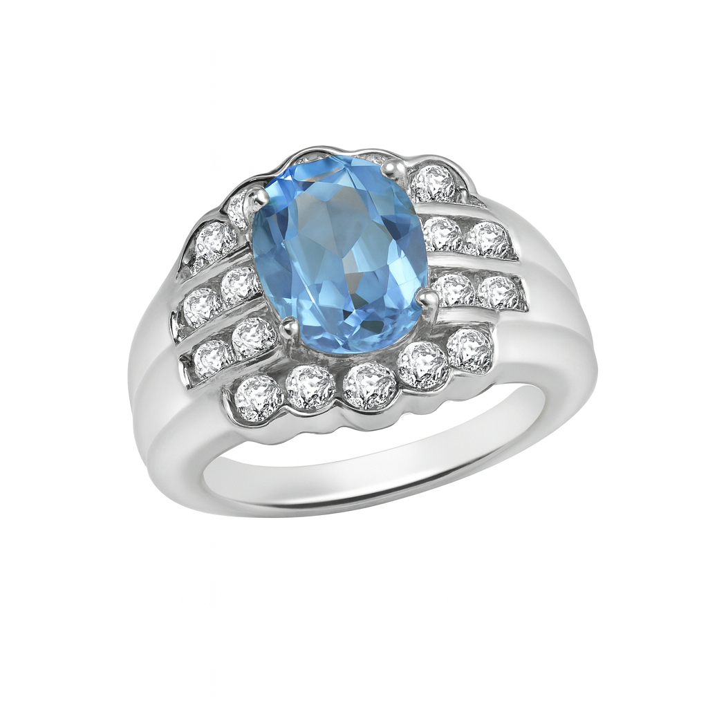 Blue Oval Cut Topaz Birthstone Gold Ring