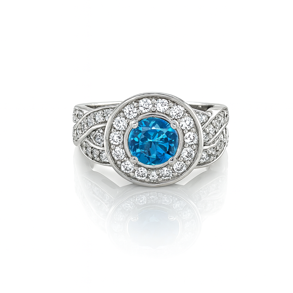 Blue Topaz Round Cut Birthstone Gold Ring