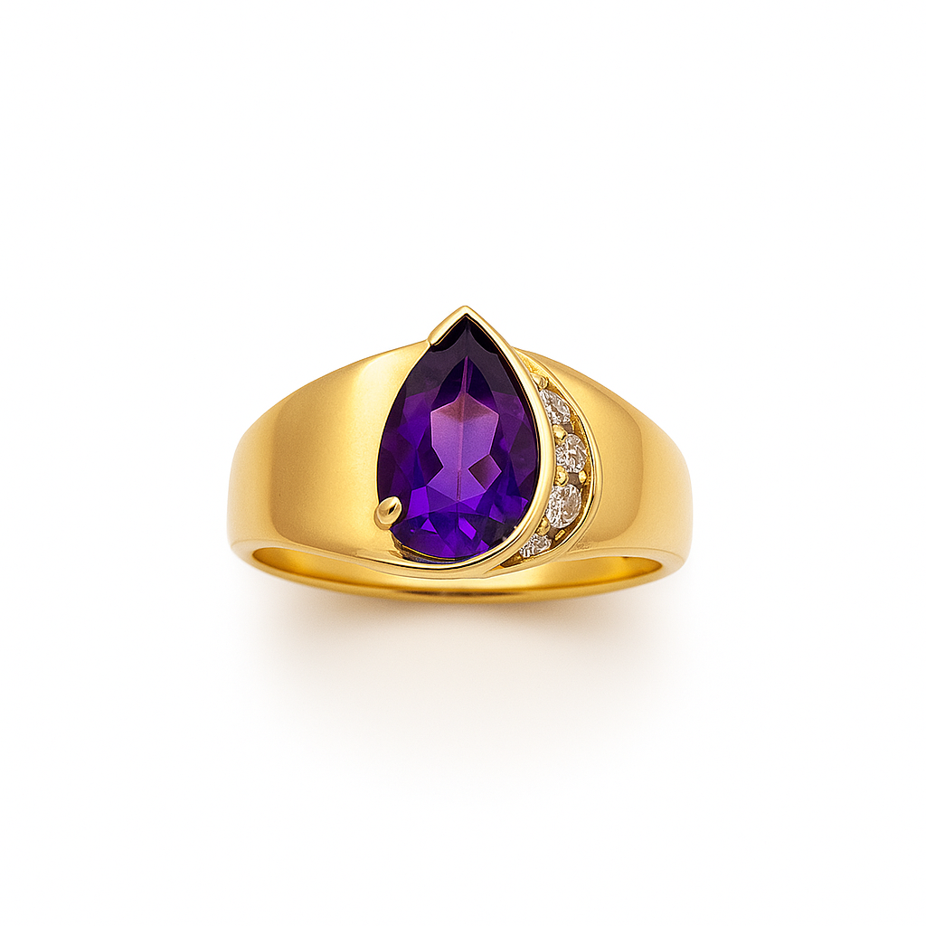 Amethyst Teardrop-shaped Yellow Gold Ring