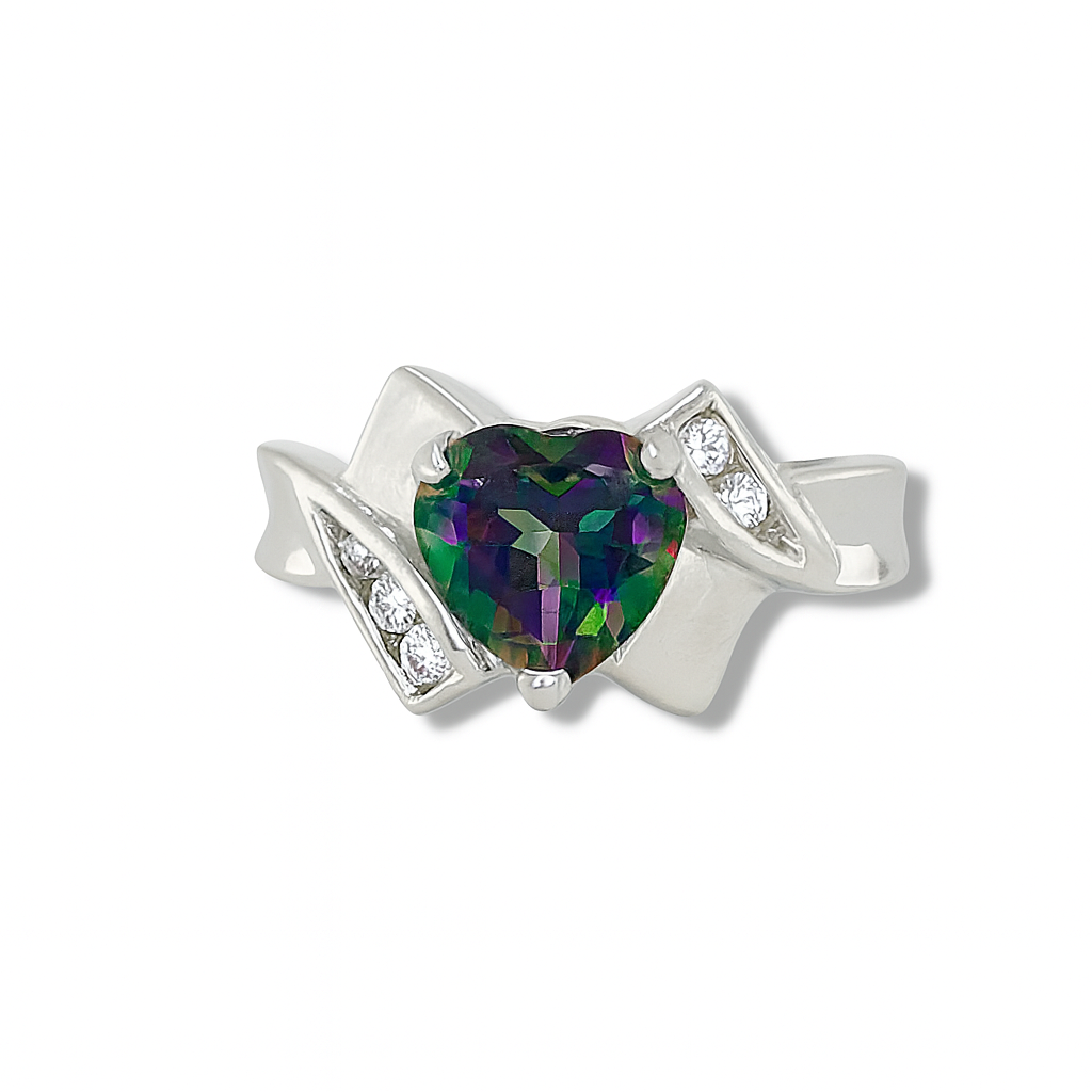 Mystic Topaz Heart Shape Gold Ring