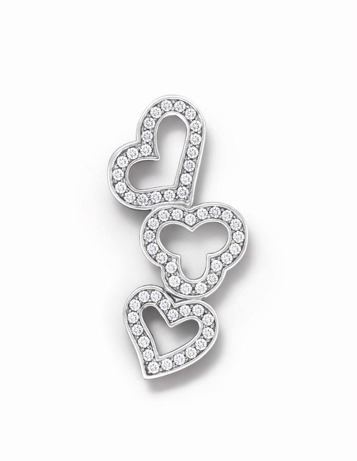 Diamond Triple Open Heart Drop Pendant in White Gold