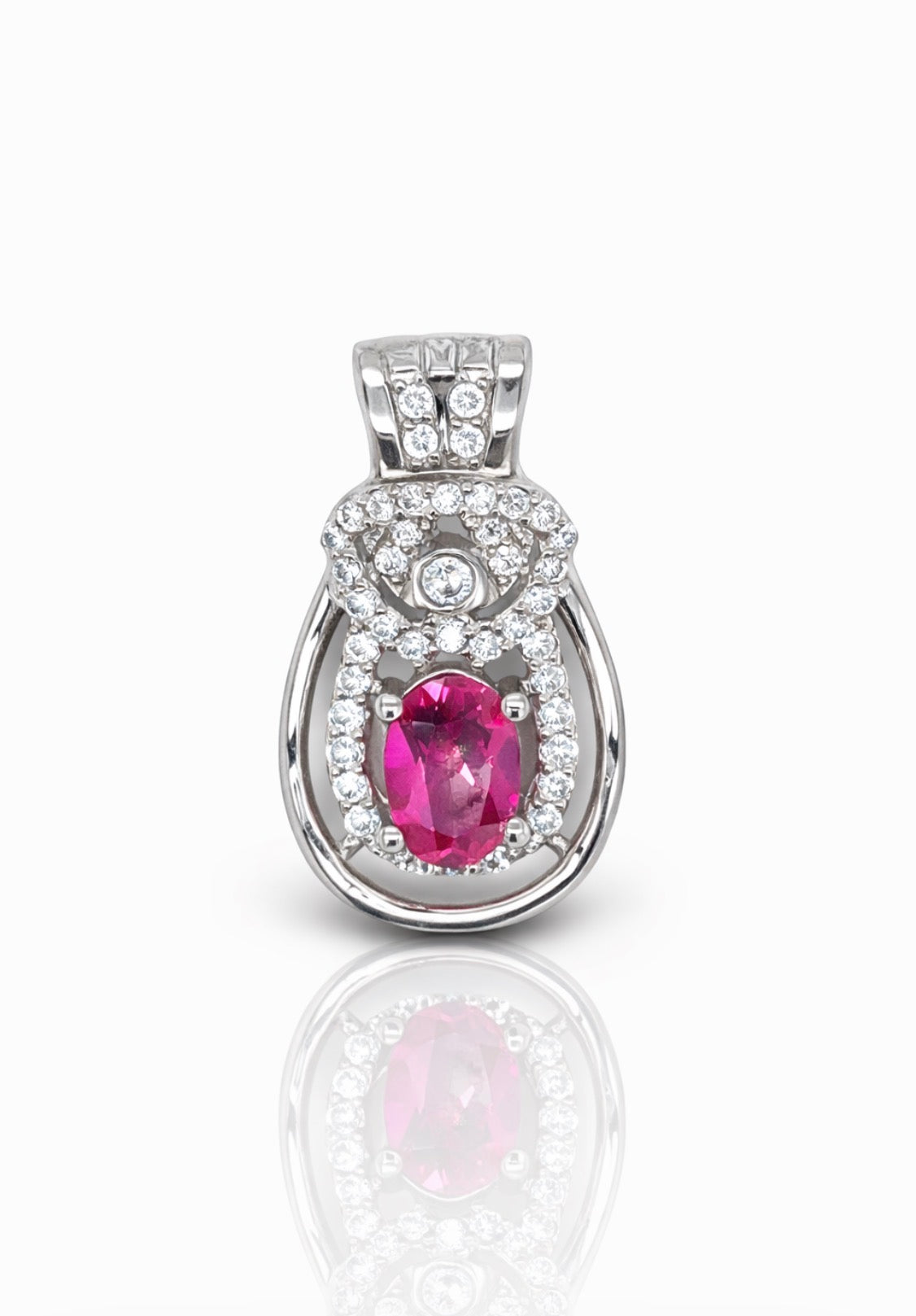 Radiant Ruby Halo Drop Pendant
