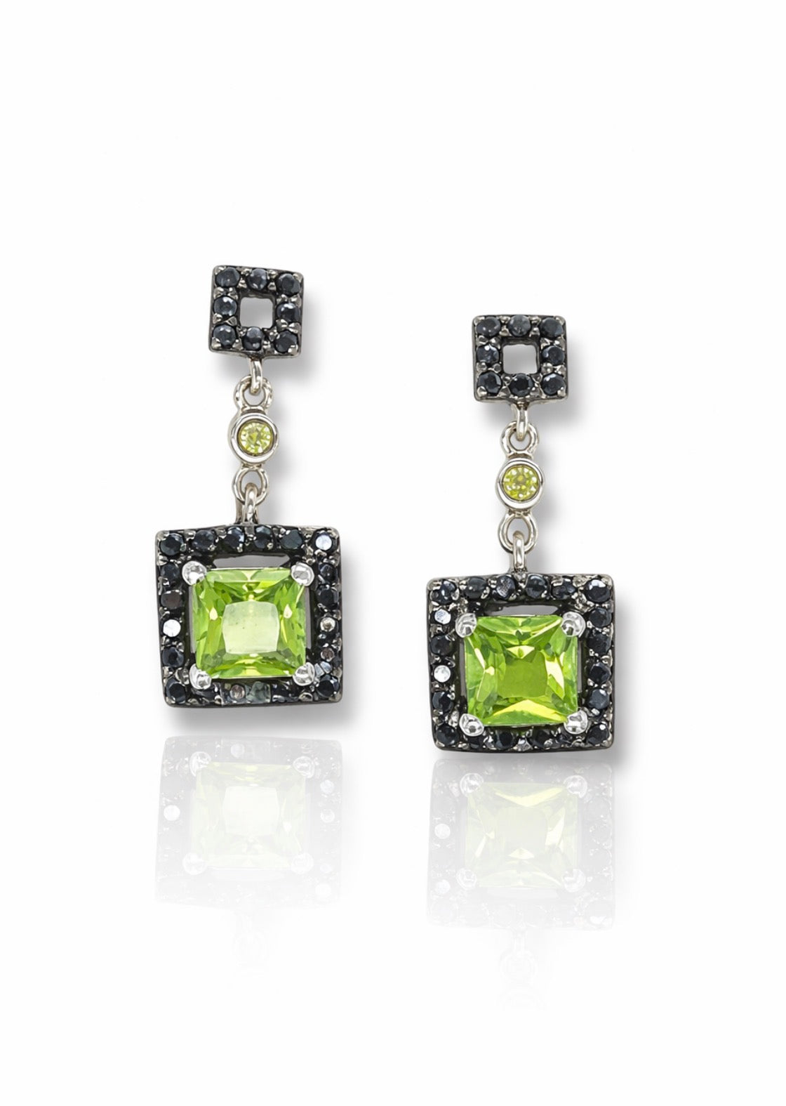 Peridot Noir Halo Drop Earrings