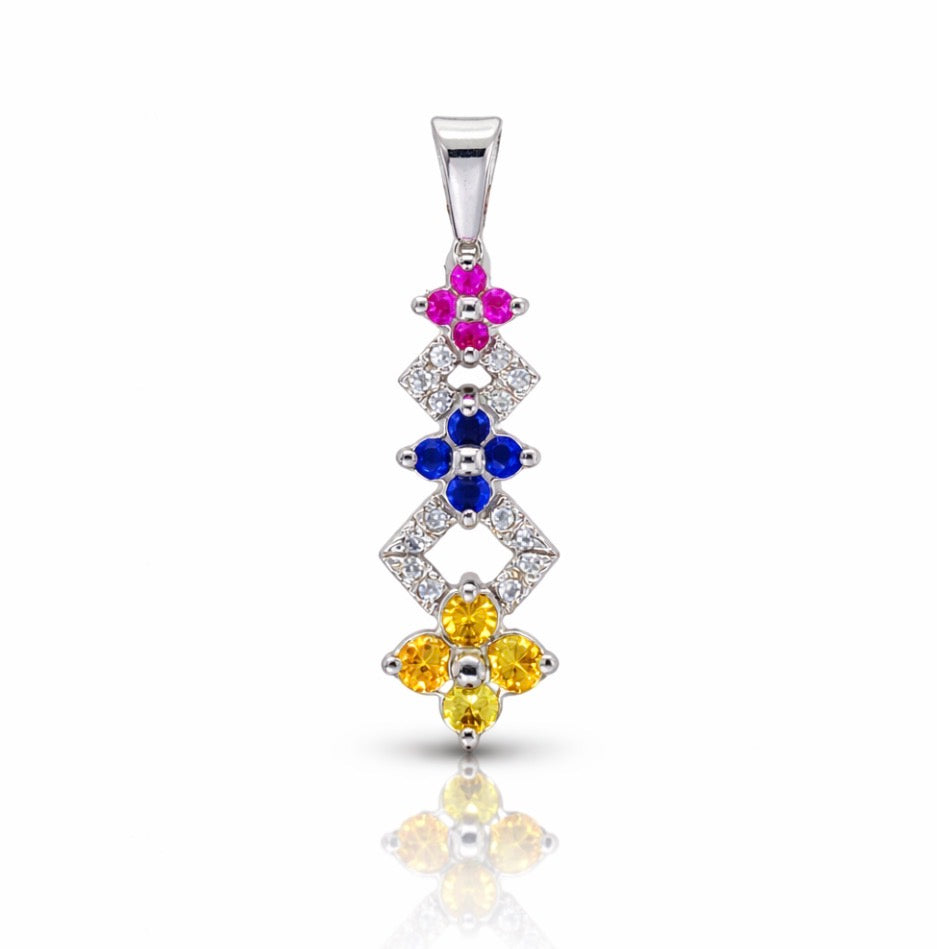 Tricolor Floral Diamond Drop Pendant
