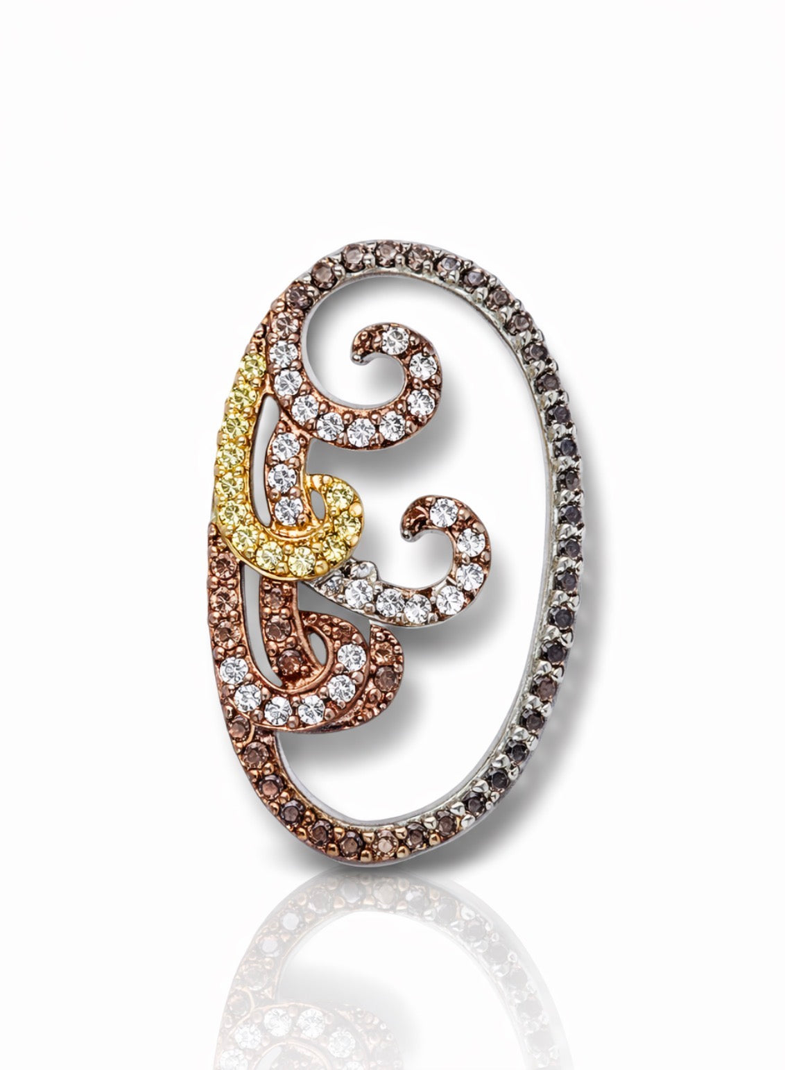 Tricolor Diamond Filigree Oval Pendant