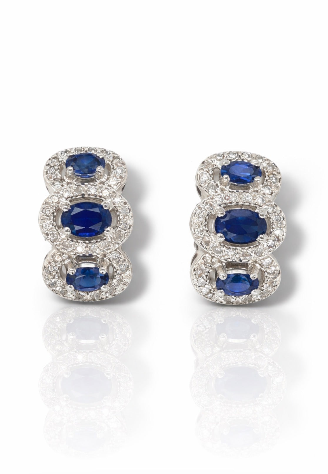 Royal Sapphire Trio Diamond Earrings
