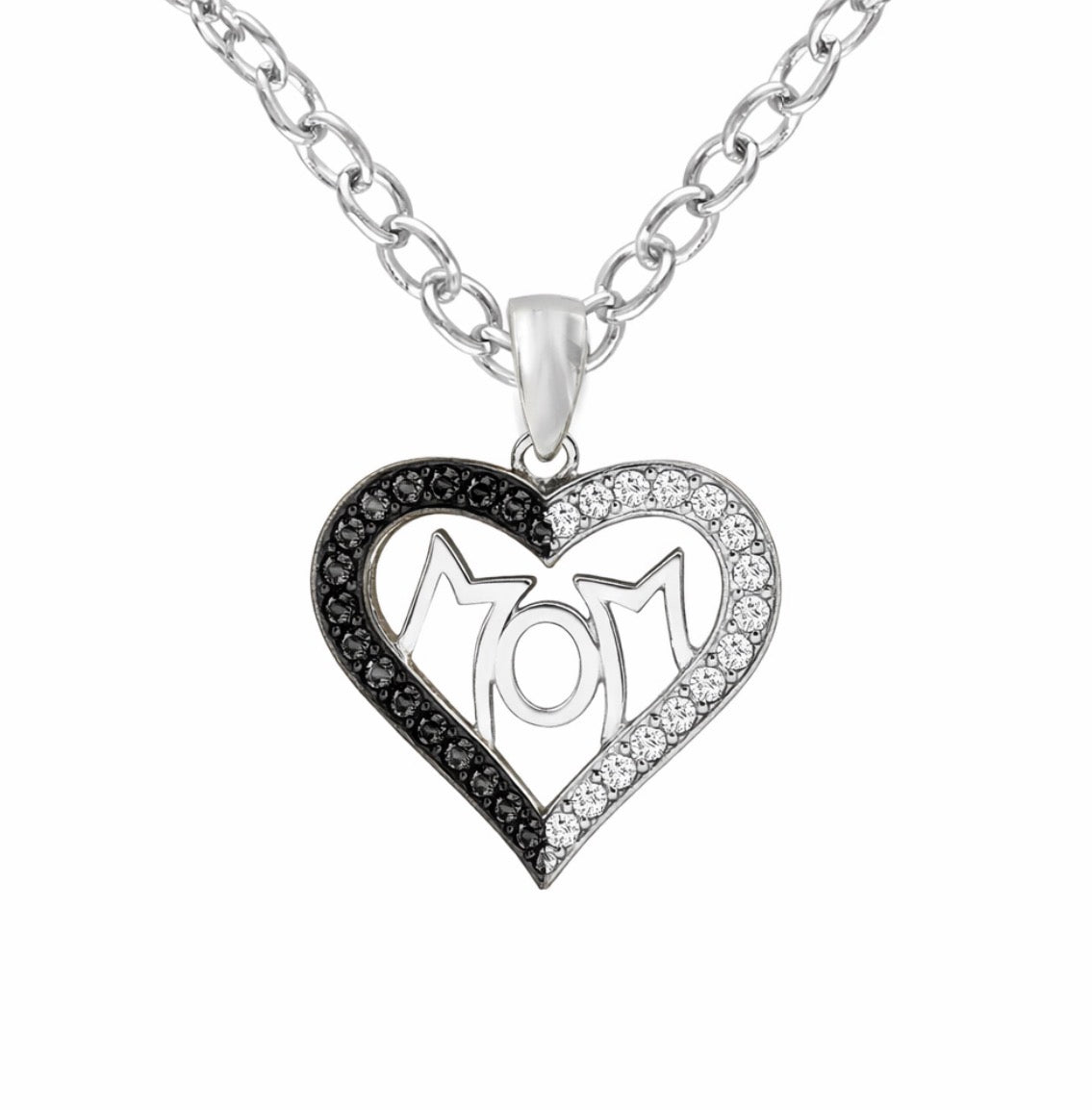 Two-Tone Love MOM Diamond Heart Pendant