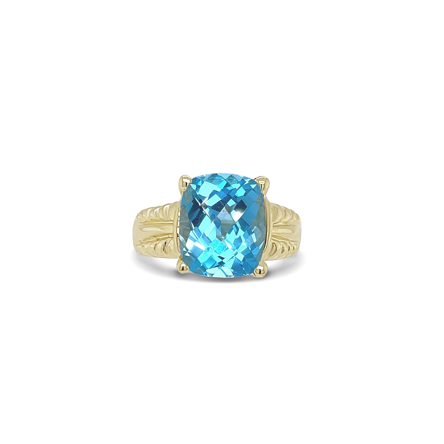 Blue Cushion Cut Gold Ring