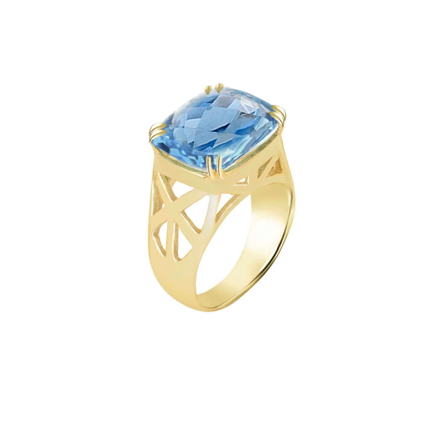 Square-Cut Blue Topaz Gold Ring
