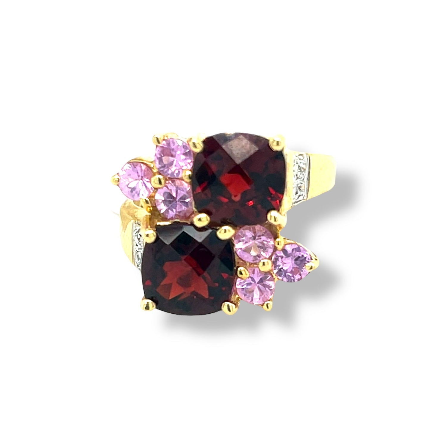 Garnet and Pink Sapphire Cushion-Cut Yellow Gold Ring
