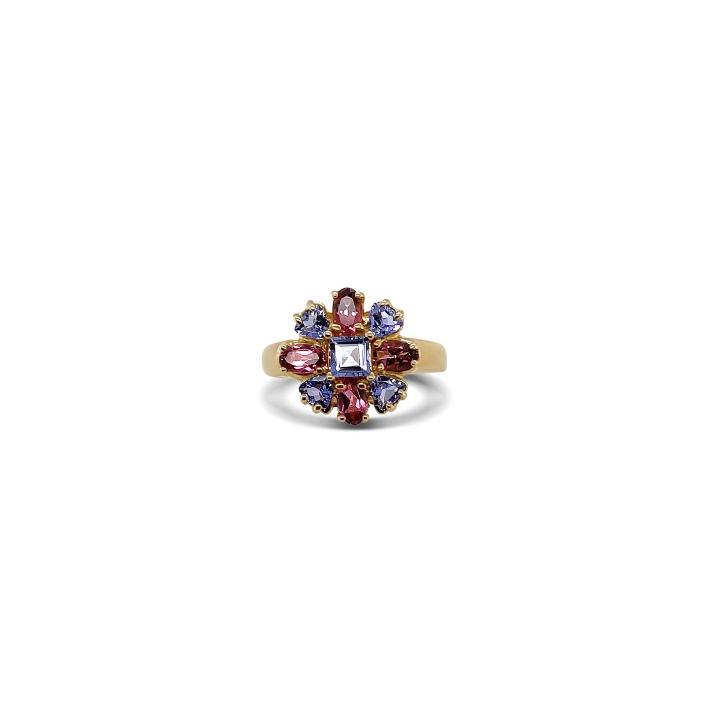 Tanzanite & Pink Sapphire Flower-Cut Gold Ring