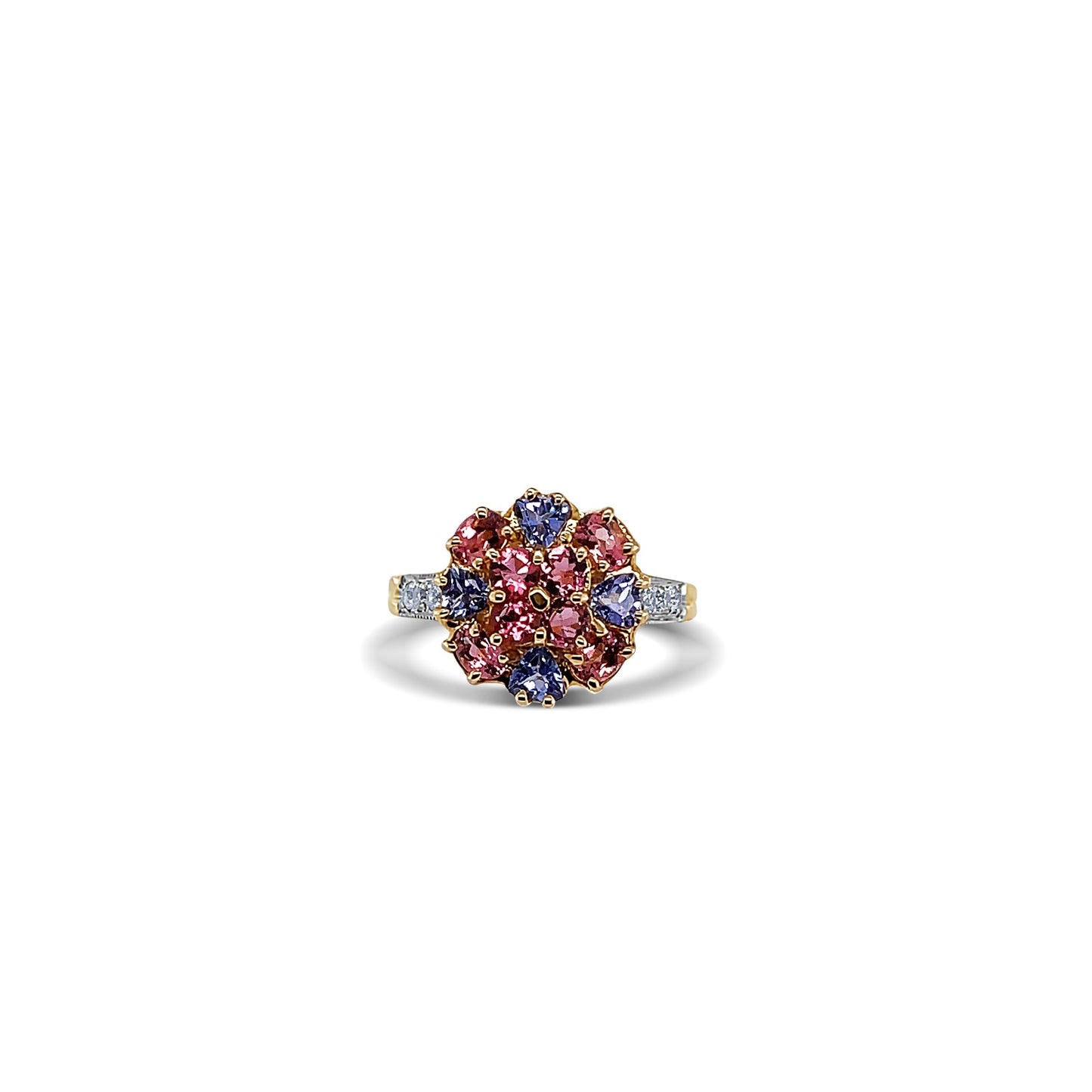 Tanzanite & Pink Sapphire Flower-Cut Gold Ring