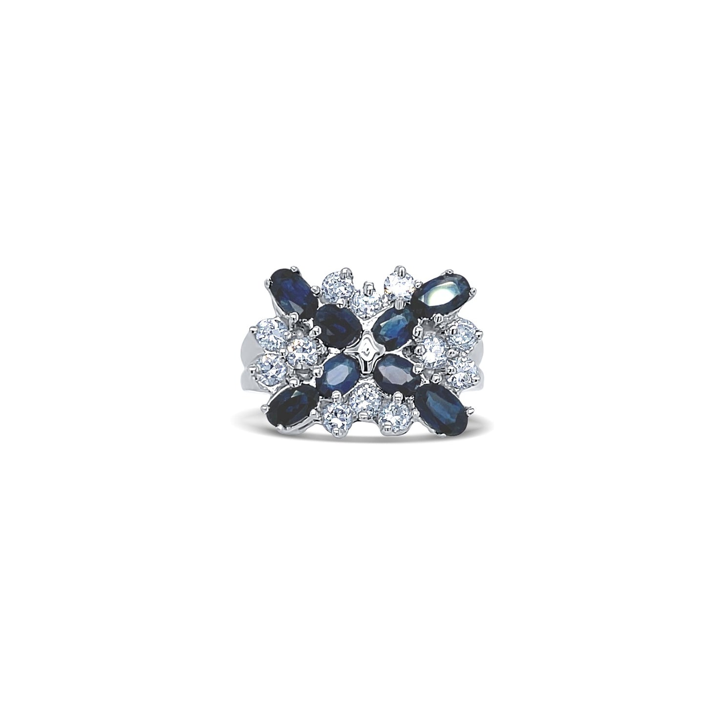 Blue Sapphire & Diamonds Oval-Cut White Gold Ring