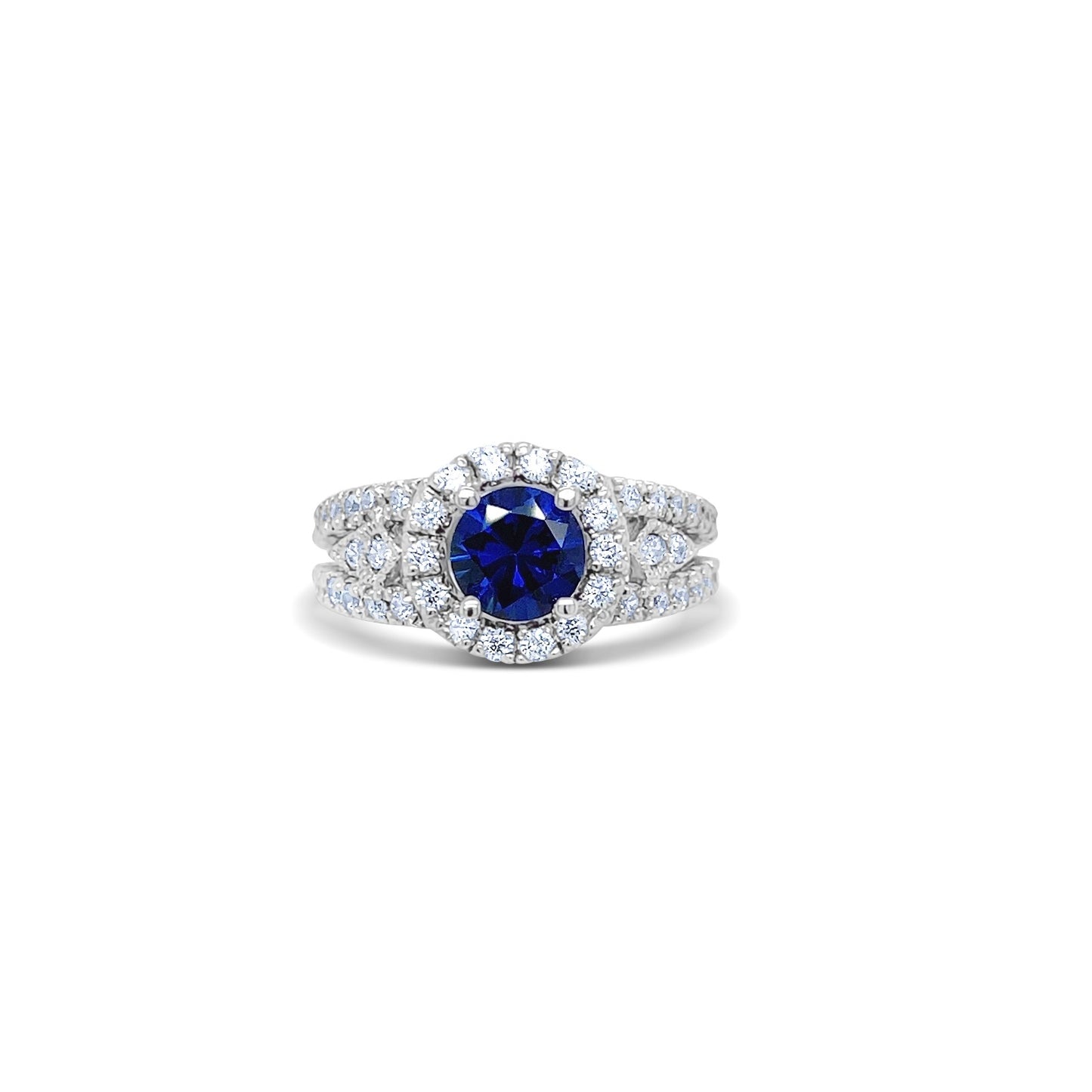 Blue Sapphire Round-Cut White Gold Ring