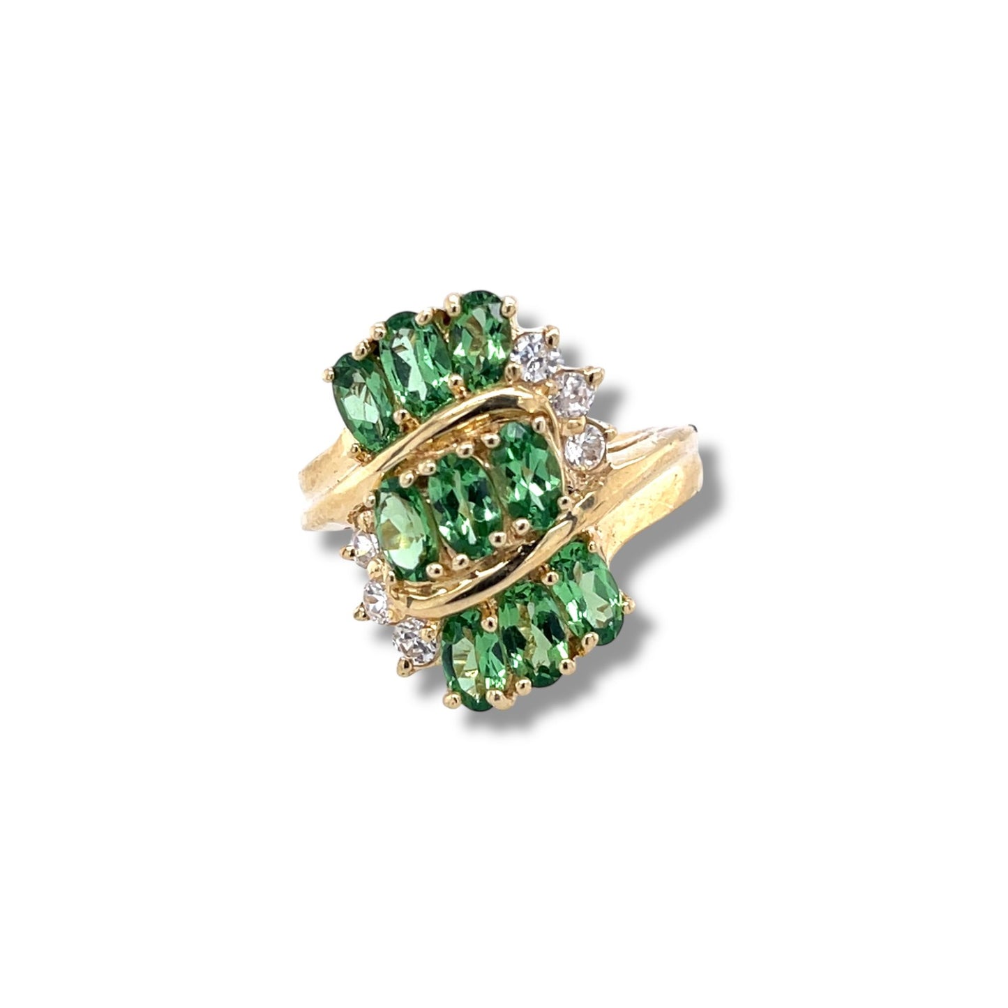 Tsavorite and Diamonds Oval-Cut Yellow Gold Ring