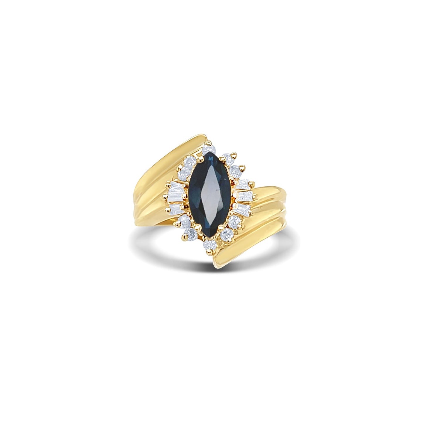 Midnight Sapphire Marquise-Cut Yellow Gold Ring