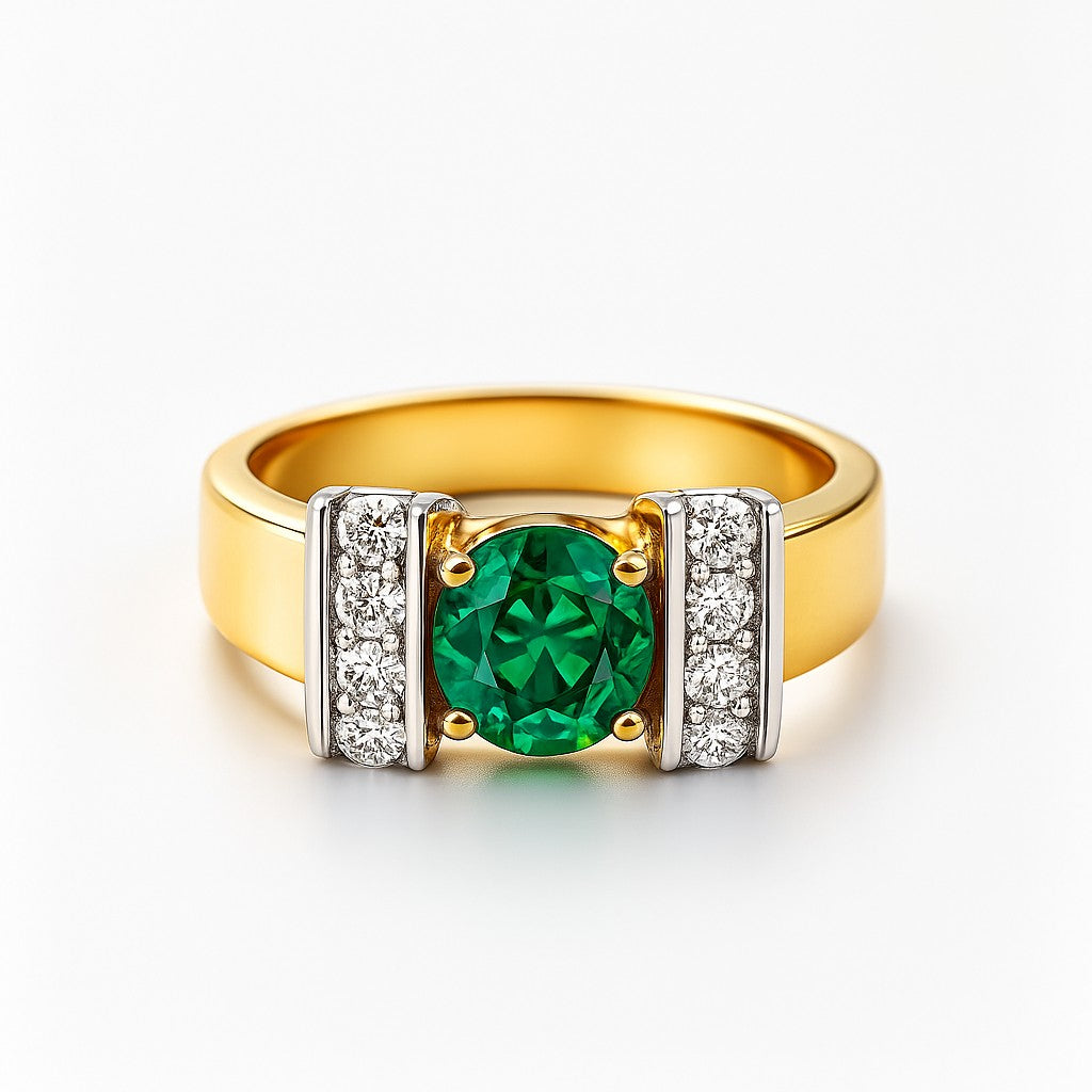 Green Round-Cut Yellow Gold Ring